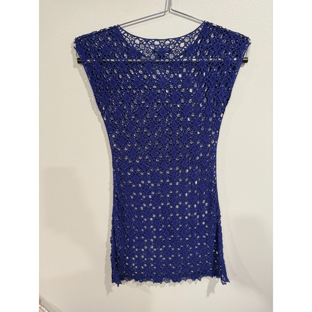 Lauren Ralph Lauren Crochet Midi Dress Women's Large Royal Blue Sleeveless Sheer - Picture 3 of 6